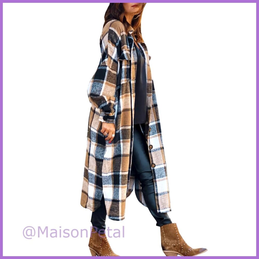 Polyester Flannel Shacket Jacket Oversized Button… - image 1